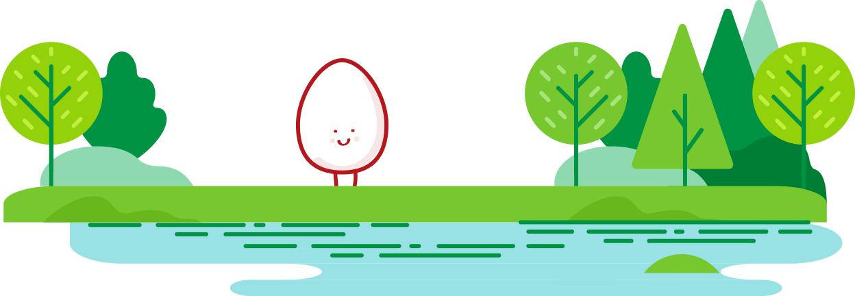 Egg standing on grass with trees