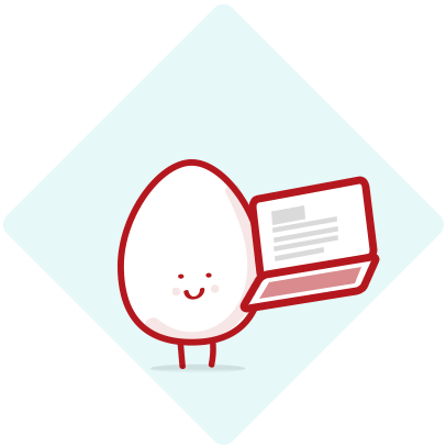 cartoon egg holding a laptop
