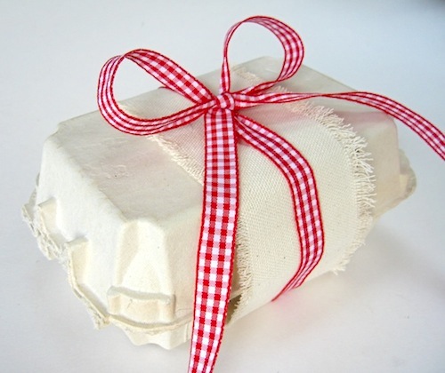 egg box wrapped in a bow
